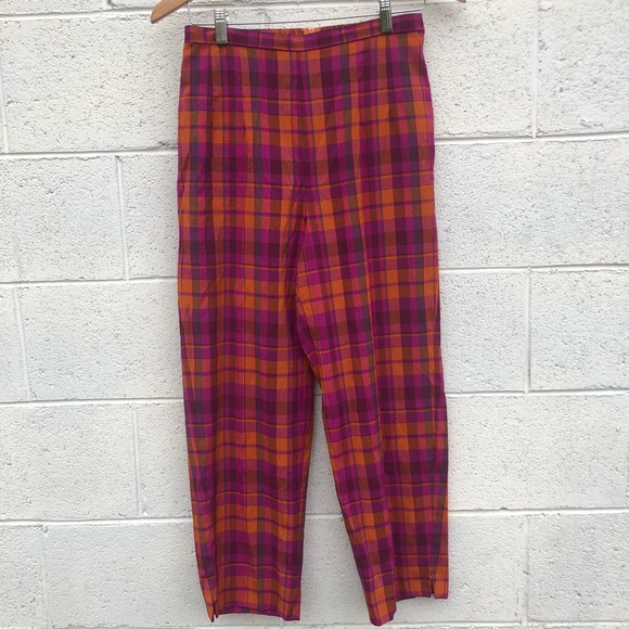 Vintage Pants - Vintage High Waisted Plaid Trousers